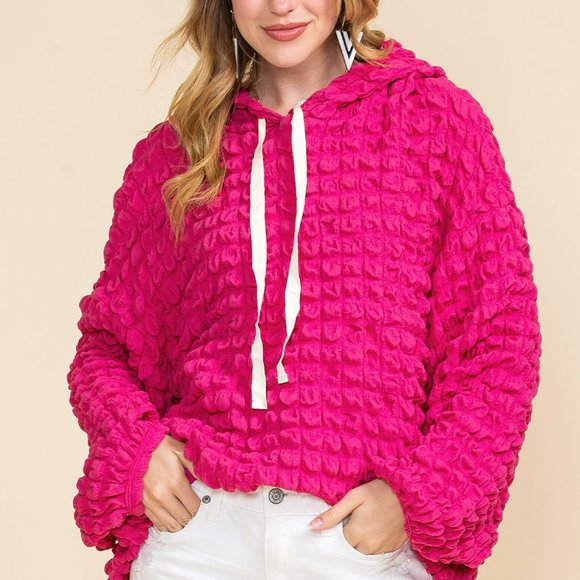 COPY - Rose Waffle Textured Drawstring Pullover Hoodie - - Picture 8 of 15